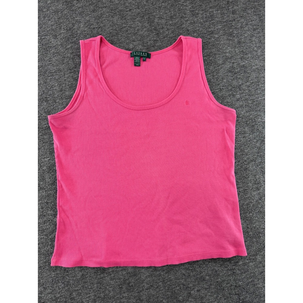 Lauren Ralph Lauren Pink Ribbed Cotton Scoop Neck Tank Top XL Monogram